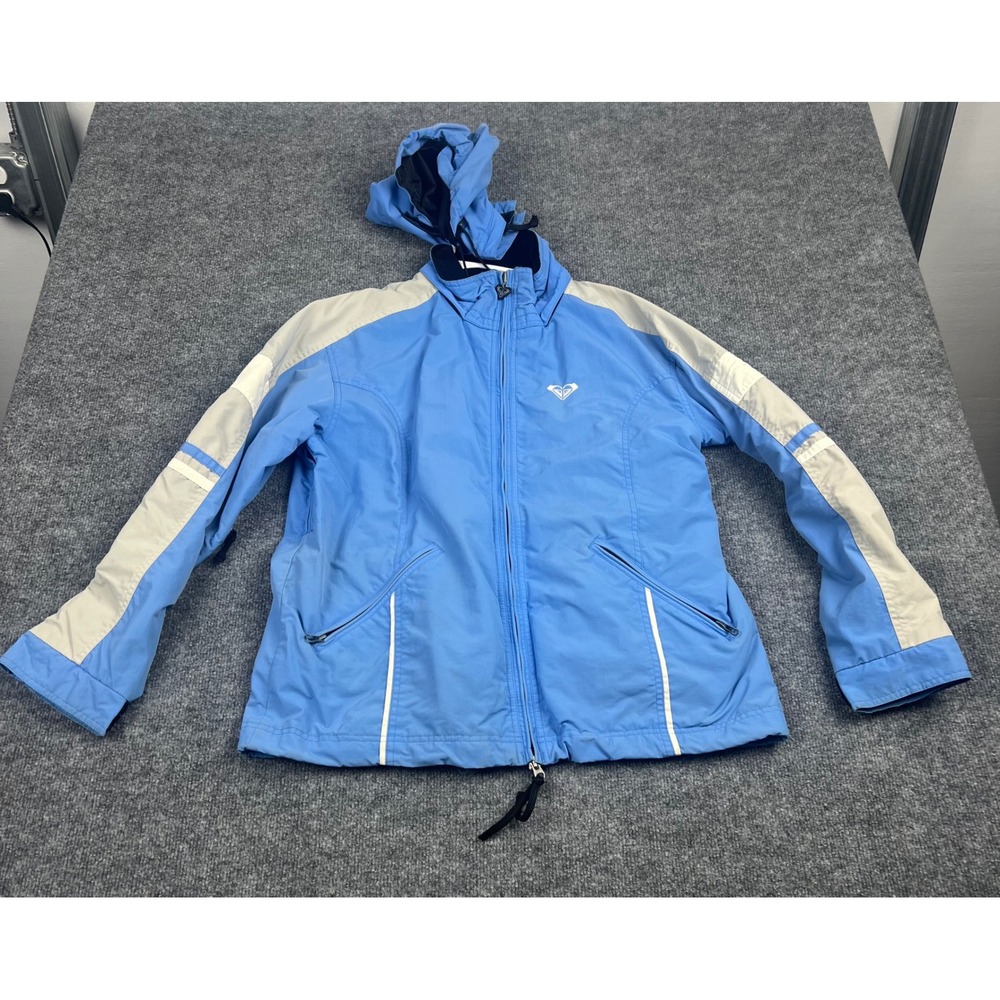 Roxy Quiksilver Boardwear Ski Jacket Blue Cream Hooded Powder Skirt Women Large